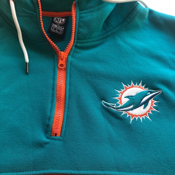 NFL Team Apparel Miami Dolphins Quarter Zip Hoodie Orange/Teal Men’s Size L - Picture 4 of 16